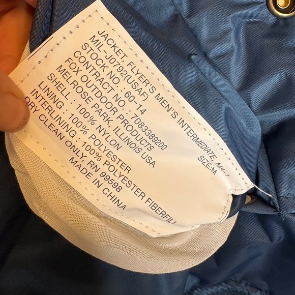 NWT Fox Outdoor MA-1 Reversible Bomber Jacket Men's M Blue/Orange Flight - Picture 5 of 7